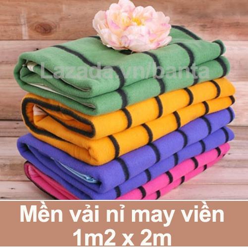 Chăn mền nỉ 1m2 x 2m may viền chắc chắn, sọc màu trang nhã (giao màu ngẫu nhiên)