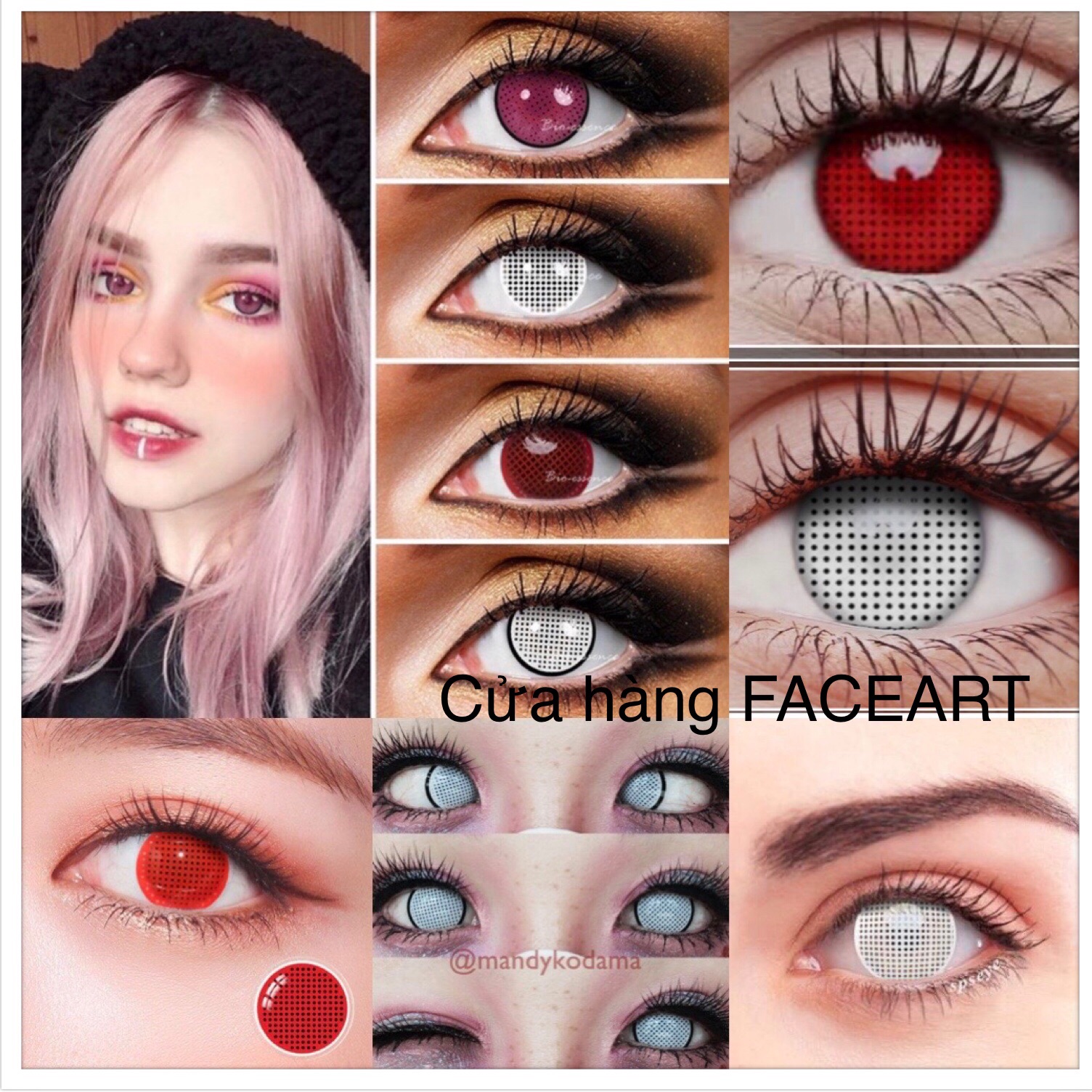 2 cái Lens hoá trang HALLOWEEN - Contact lens Cosplay - kính áp tròng màu sắc, lens trắng, lens đỏ, lens vàng, lens xanh