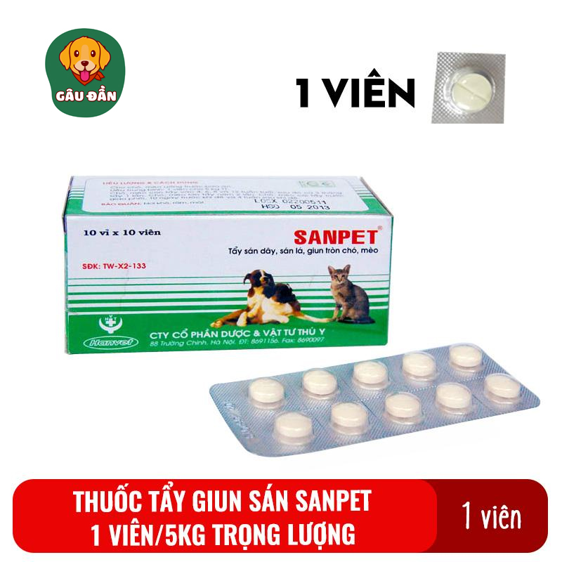 1 viên Thuốc tẩy giun sán cho chó mèo Sanpet - Thuốc xổ giun, sán, lãi cho thú cưng