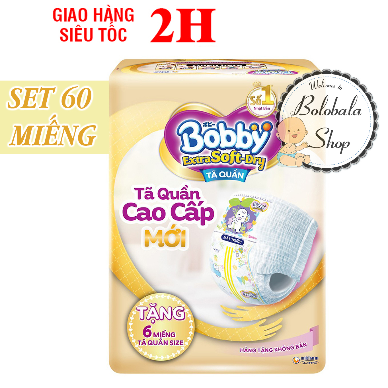 Set 60 miếng Tã Quần Siêu Mềm Bobby Extra Soft Dry hàng mẫu dùng thử size XL