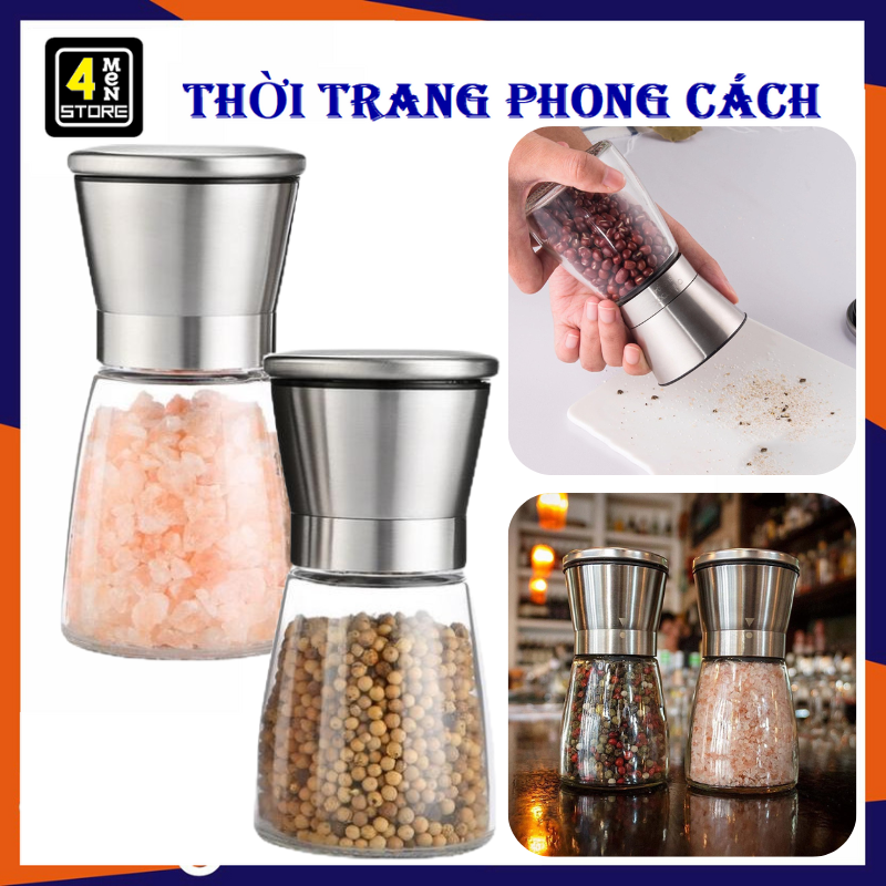 Lọ Xay Tiêu Cầm Tay Thủy Tinh Nắp Inox Cao Cấp - Cối Xay Tiêu Lưỡi Siêu Bén, Nắp Chắc Chắc Tiện Dụng - Dụng Cụ Xay Tiêu, Xay Hạt Đa Năng Cầm Tay - Máy Xay Tiêu Mini Đa Năng, Hũ Xay Tiêu,Bbình Đựng Hạt Tiêu