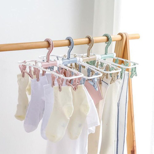 Giá phơi quần áo 12 kẹp nhựa cao cấp - móc phơi quần áo 12 kẹp chống gió thổi - móc 12 kẹp phơi quần áo khăn tất - dụng cụ phơi quần áo có kẹp chống gió thổi có thể gấp gọn - giá phơi 12 clip gấp gọn - móc 12 clip kẹp