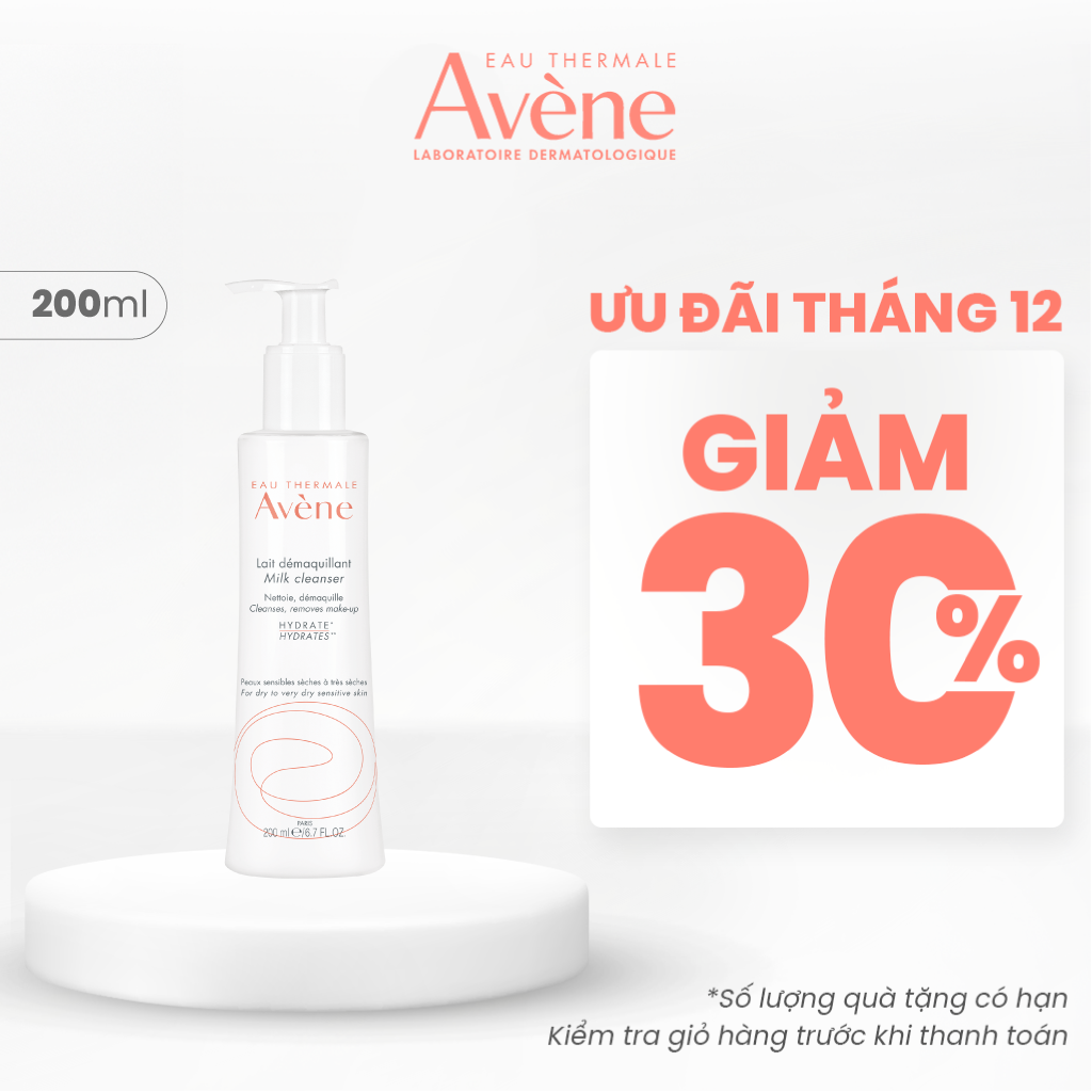 Sữa rửa mặt cho da khô Eau Thermale Avène ESSENTIAL Gentle Milk Cleanser giúp làm sạch dịu nhẹ bụi bẩn lớp makeup 200ml