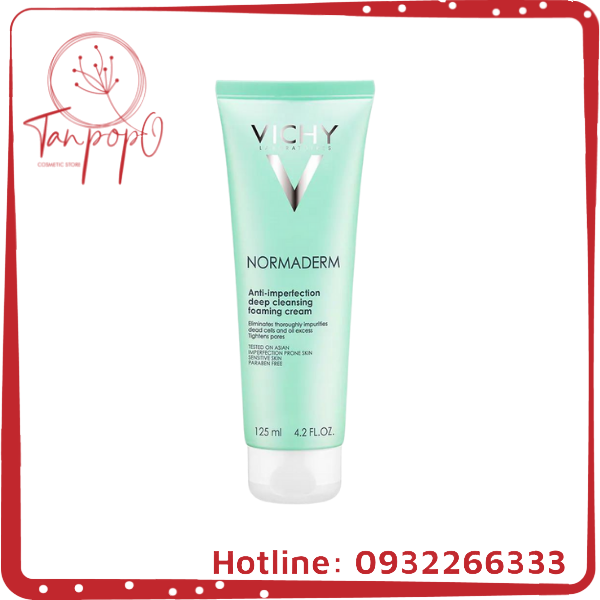 Sữa Rửa Mặt Tạo Bọt Ngăn Ngừa Mụn Và Se Lỗ Chân Lông - Normaderm Anti-perfection Deep Cleansing Foaming Cream Vichy 125ml