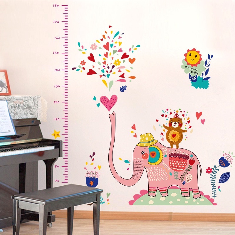 Decal tranh dán tường thước đo voi hồng