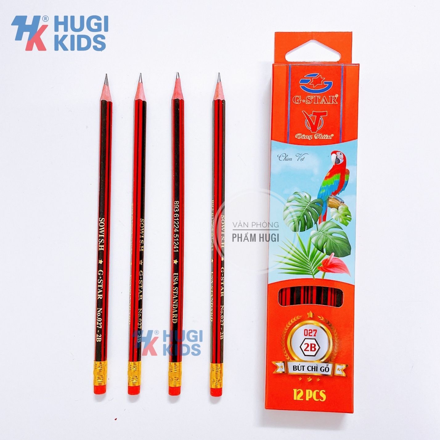 Hộp 12 Cây Bút Chì Gỗ Gstar GS-027 Ngòi 2B Thân Đỏ Đen