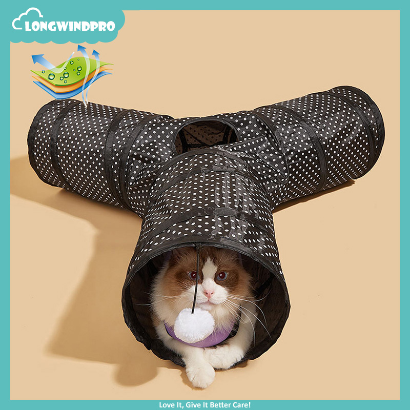 Y-shape Cat Tunnel Collapsible 3 Holes Tunnel Toy Outdoors Indoors Durable Cat Play Toys for Kitten Puppy Interactive Training