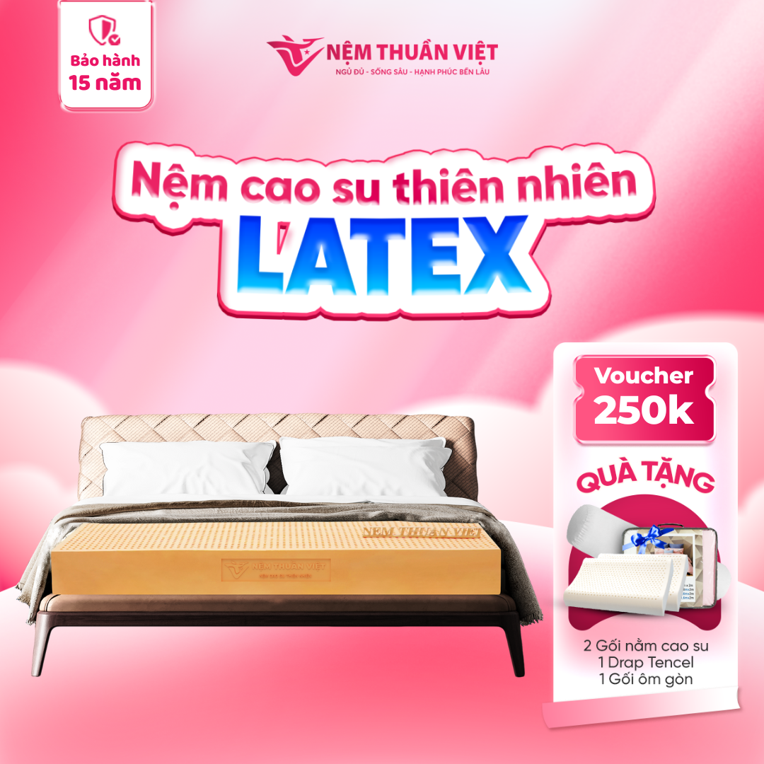 [Giảm thêm 250K, Bộ Quà 7 Món] Nệm Cao Su Thiên Nhiên Latex Thuần Việt - Nâng Đỡ 7 Vùng, Thoáng Khí - Bảo Hành 15 Năm