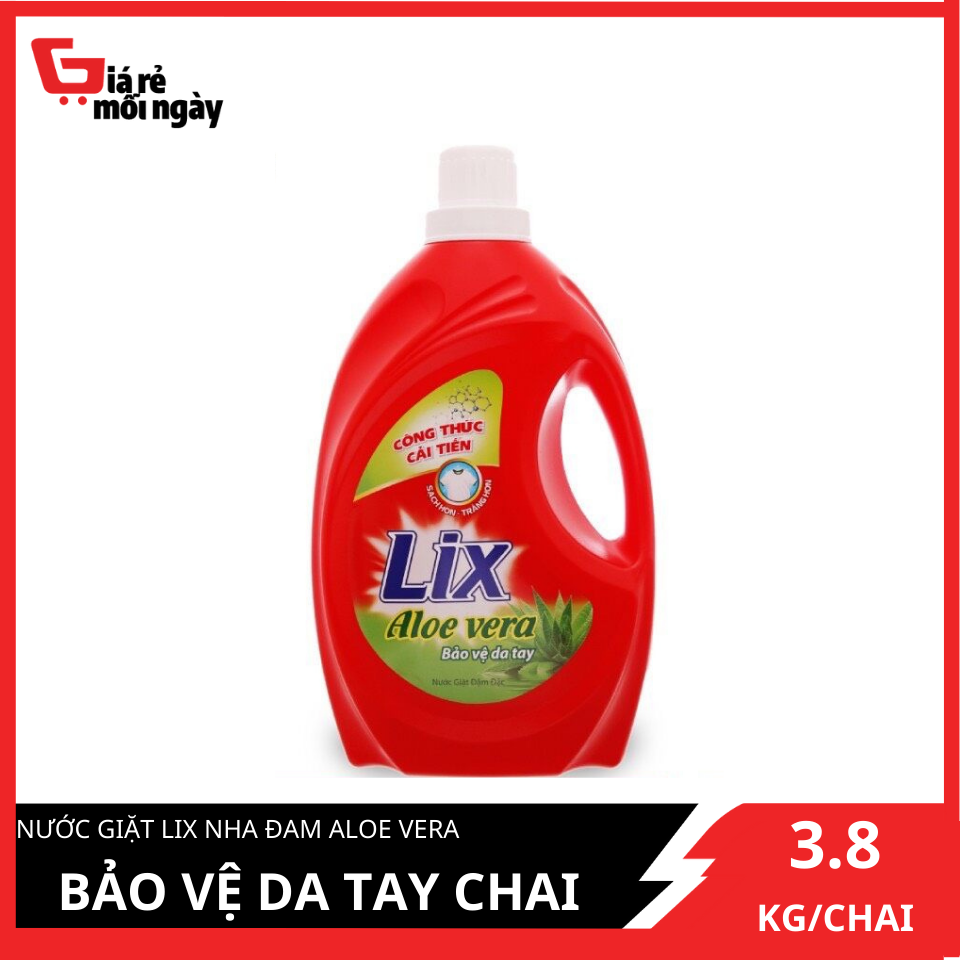 Nước giặt lix nha đam aloe vera bảo vệ da tay chai 3.8kg