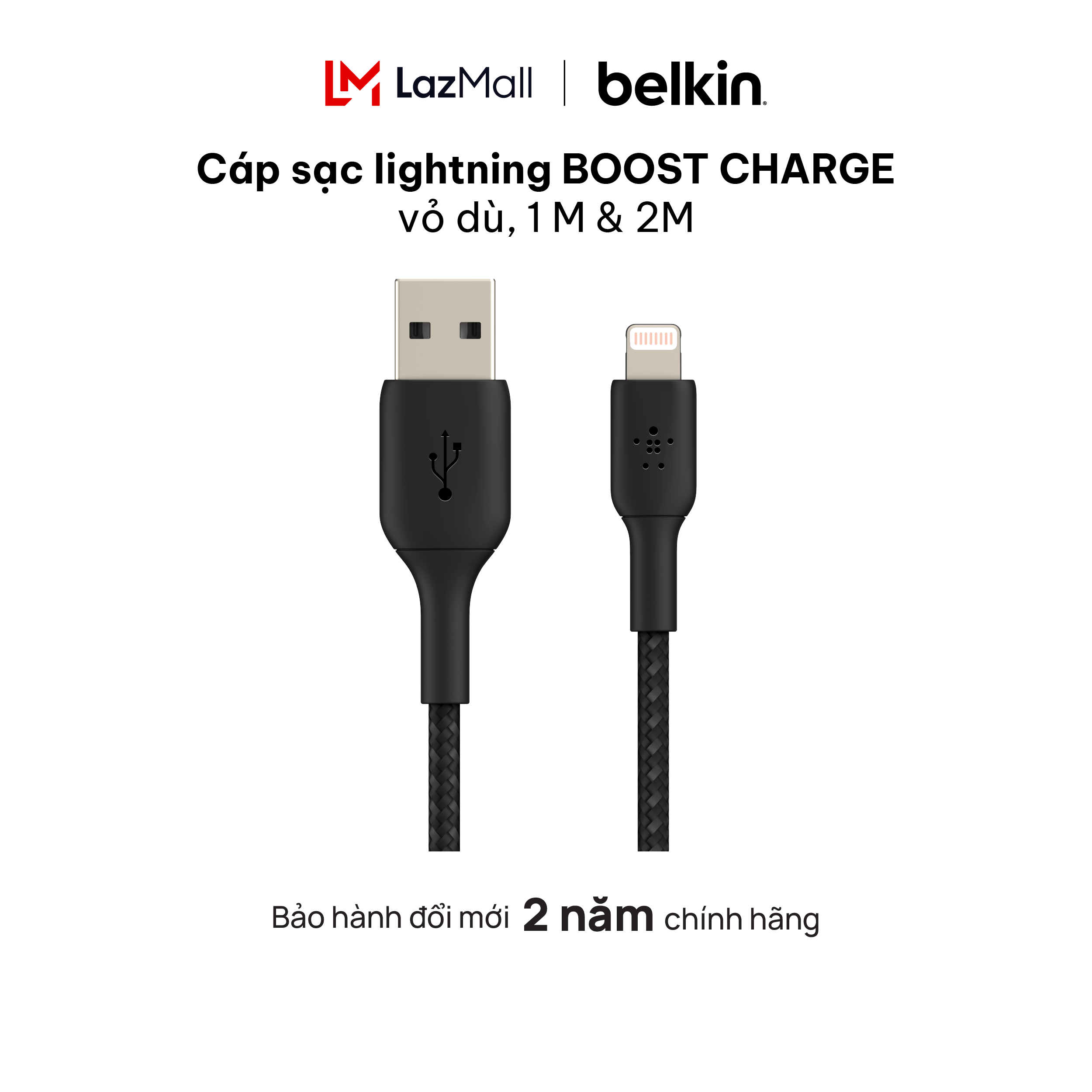 Cáp lightning Belkin BOOST CHARGETM vỏ dù, chứng chỉ MFi, sạc nhanh