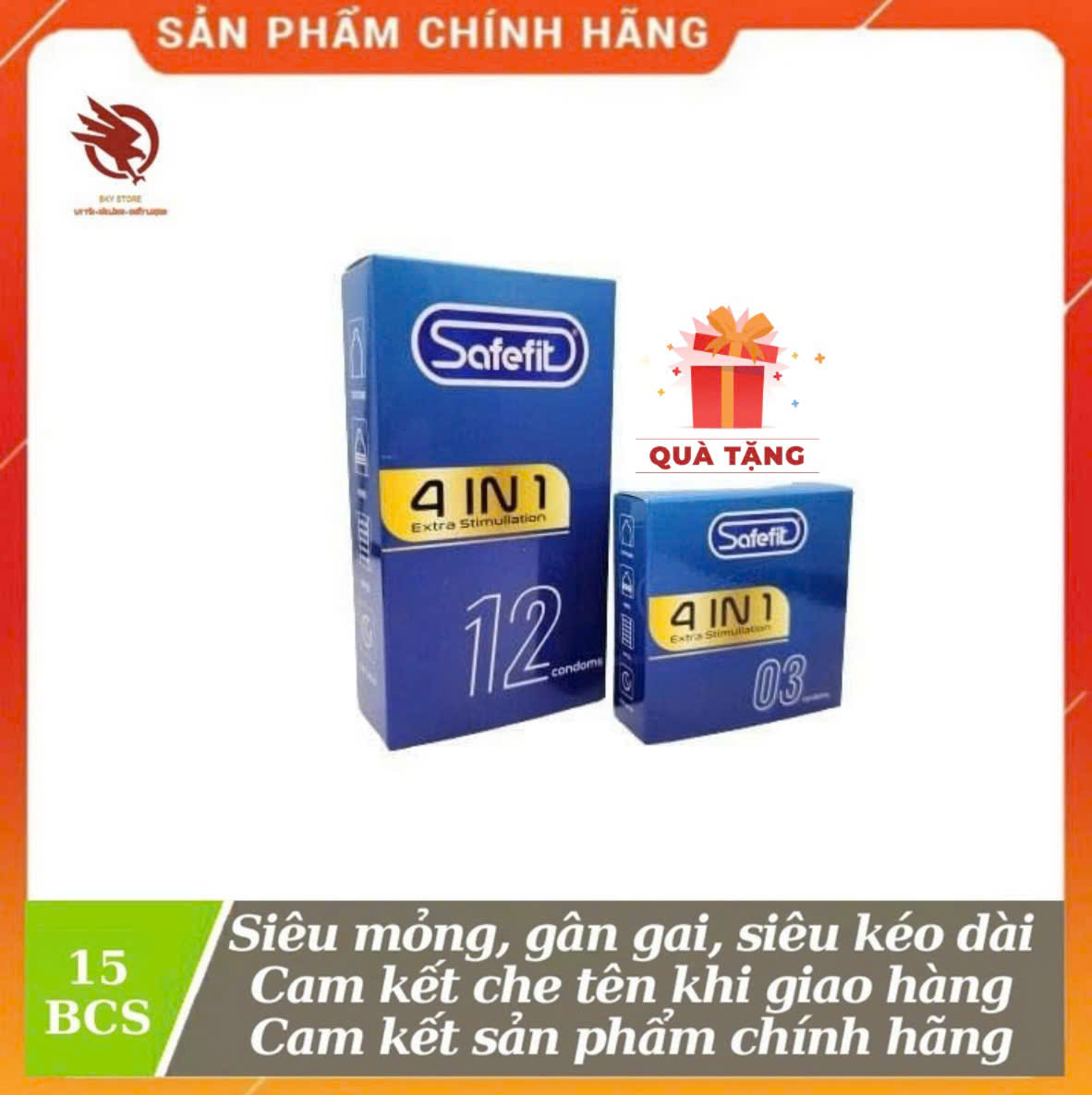 [ MUA TO TẶNG NHỎ ] - Bao cao su SafeFit 4in1, Gân Gai, Siêu mỏng, Kéo dài thời gian, chính hãng - 15 cái