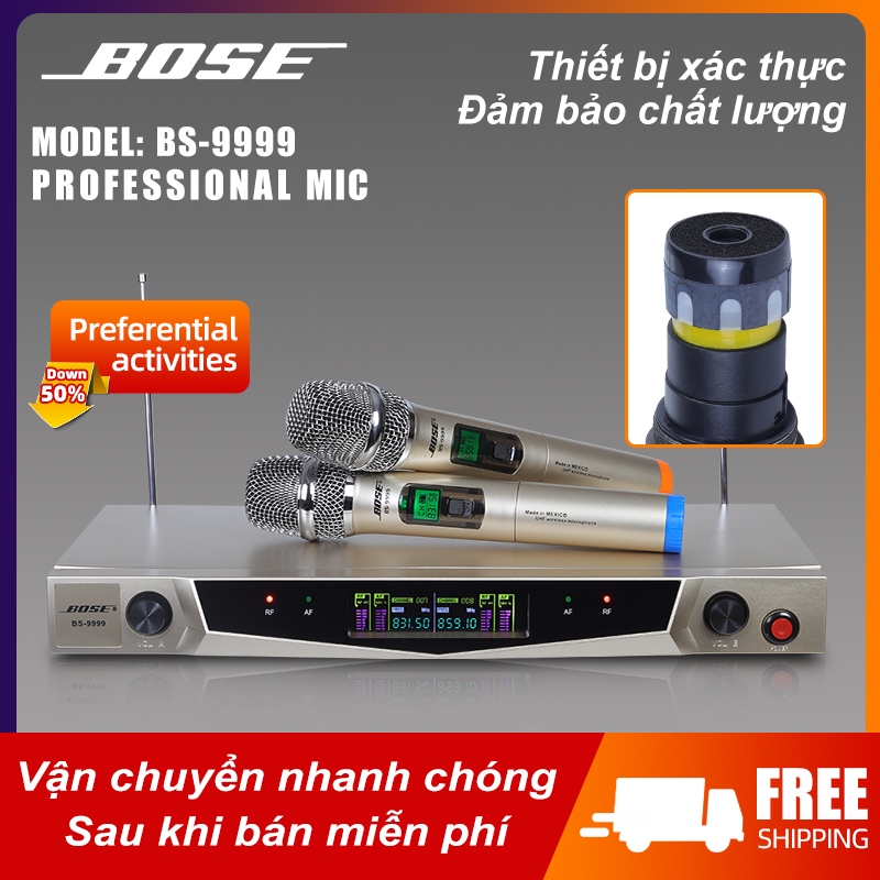 Micro không dây bose bs 9999 tặng kèm 2 chống lăn micro - micro karaoke không dây tần sóng uhf bắt sóng mạnh mẽ, độ nhạy cao hút âm, chống hú rít, micro karaoke gia đình