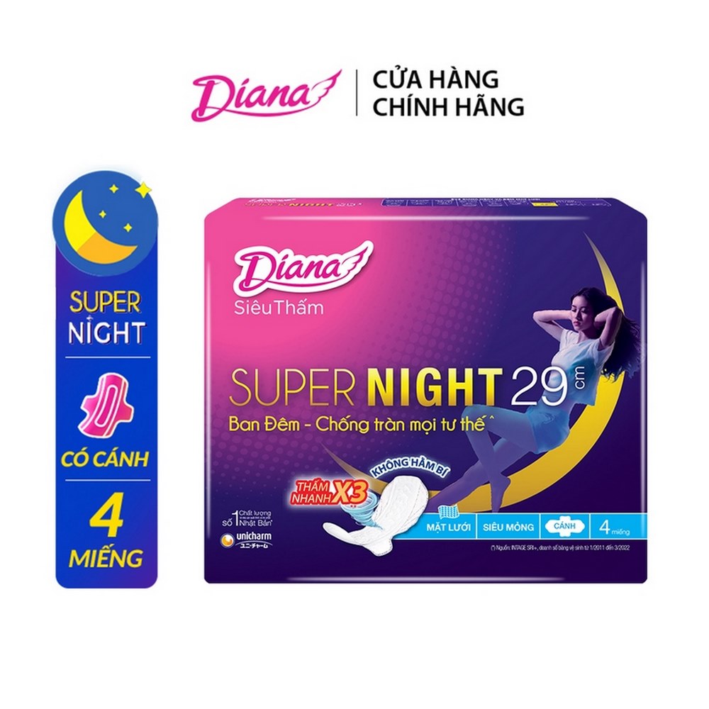 Băng vệ sinh Diana Siêu Thấm Supernight 29cm gói 4 miếng