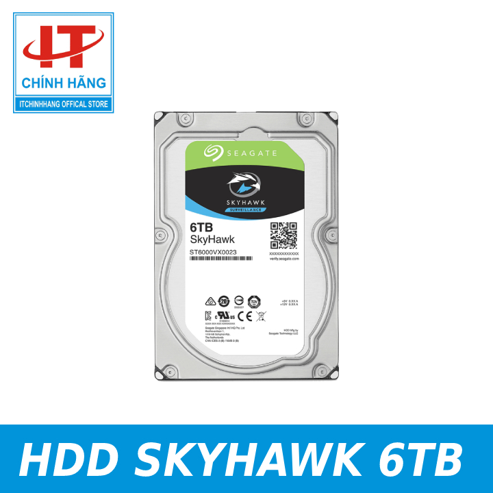 Ổ cứng hdd seagate skyhawk 6tb 3.5 sata 6gb/s/64mb cache/7200rpm - hàng chính hãng