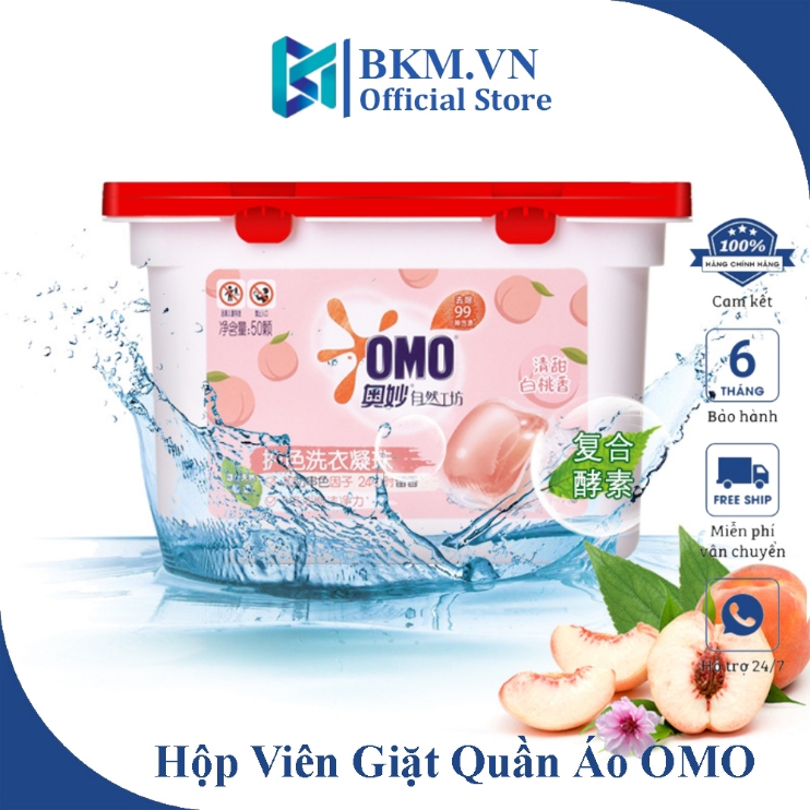 Hộp 50 viên giặt Omo hương hoa anh đào lưu hương thơm suốt 24h , Nước giặt xả đánh bay mọi vết bẩn