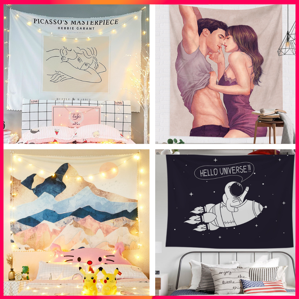 [ TẶNG 4 QUÀ 60K ] Thảm treo tường, vải treo tường size 150x130 cm, Decor phòng ngủ, tranh vải treo tường phòng ngủ, trang trí phòng ngủ cute