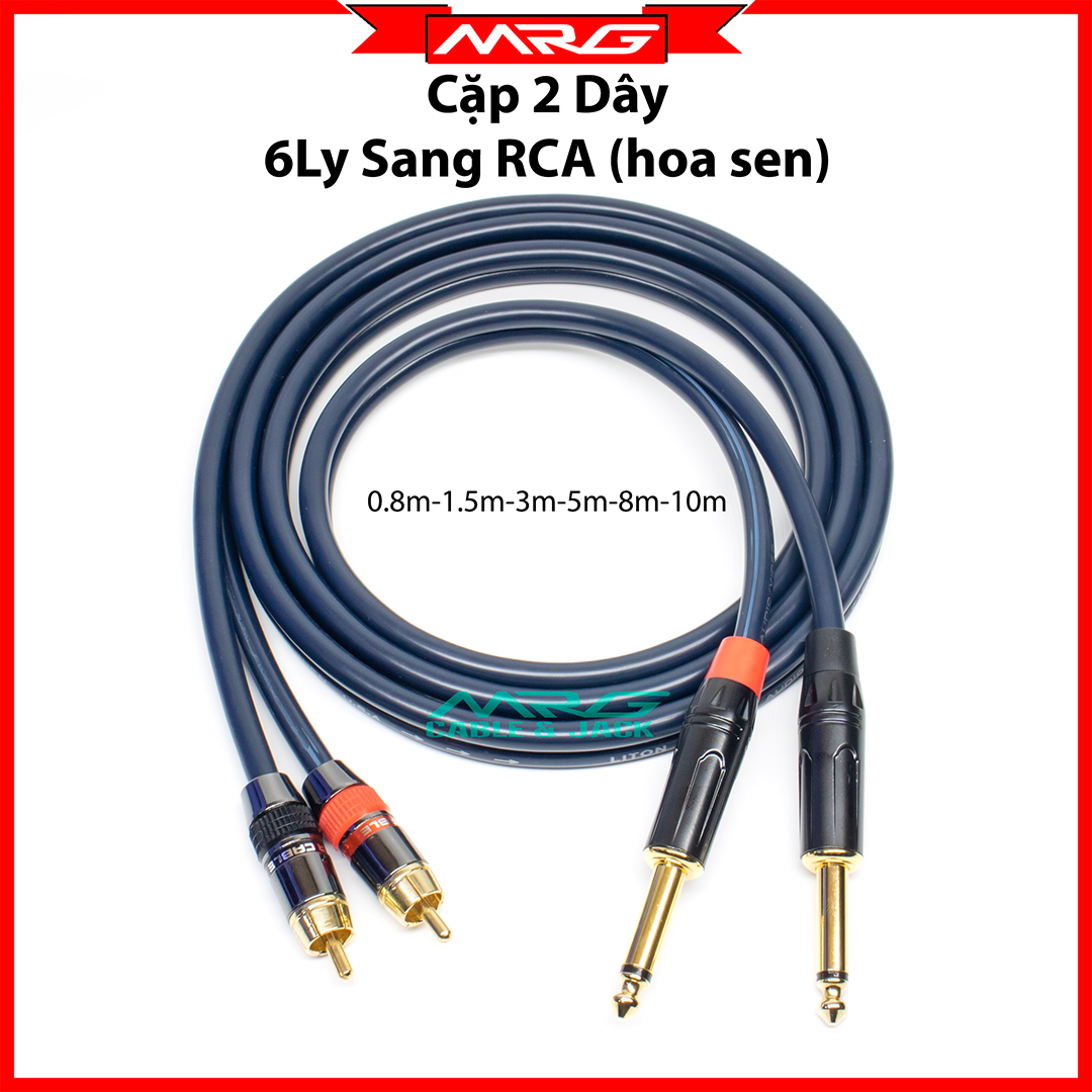 Cặp Dây Jack 6 Ly Sang RCA Hoa Sen dài 0.8m-1.5m-3m-5m-8m-10m | dây jack 6.5mm sang rca cáp av ra 6.5 dây 6ly ra av.