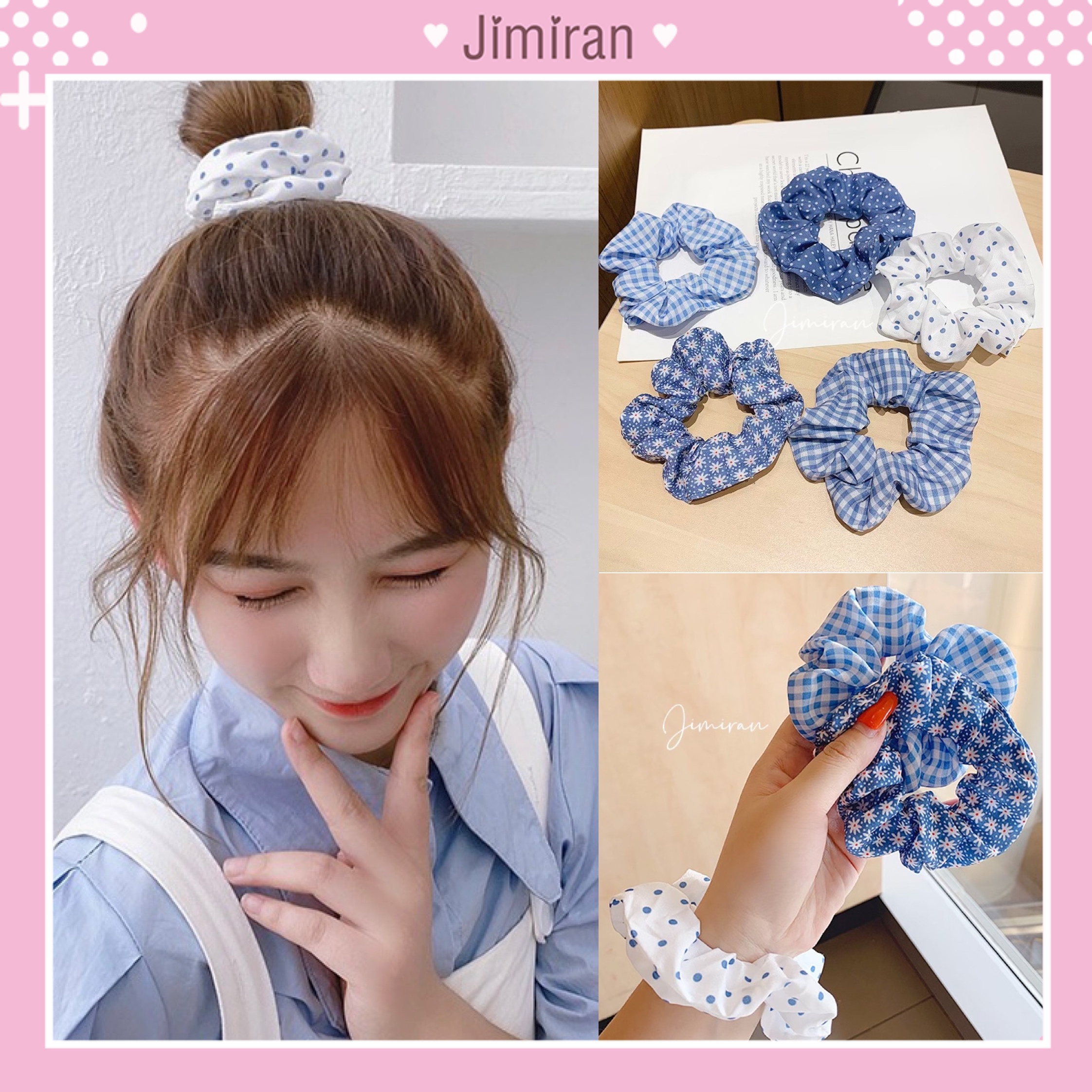 Dây buộc tóc, cột tóc scrunchies co giãn thời trang nhiều màu jimiran ct14