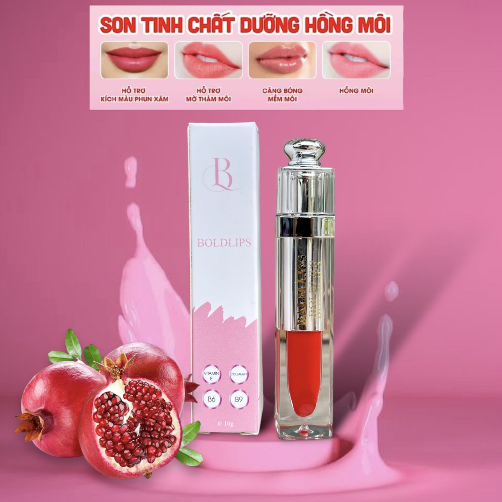 Son Dưỡng Hồng Môi Lựu Đỏ thuần chay Boldlips có màu,dưỡng ẩm ,căng bóng,mềm môi,kích màu sau phum xăm