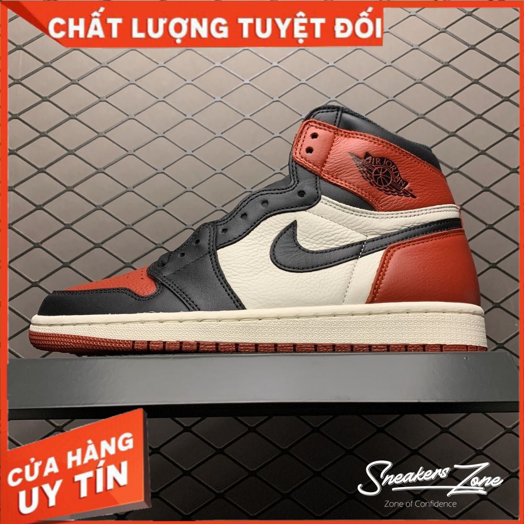 Giày Thể Thao Air Jordan 1 Retro High Bred Toe Màu đỏ Trắng Cao Cổ Cực Phong Cách Sneakers Zone