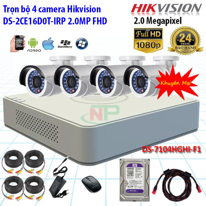 Trọn bộ Camera Hikvision 4 kênh Full HD 1080P