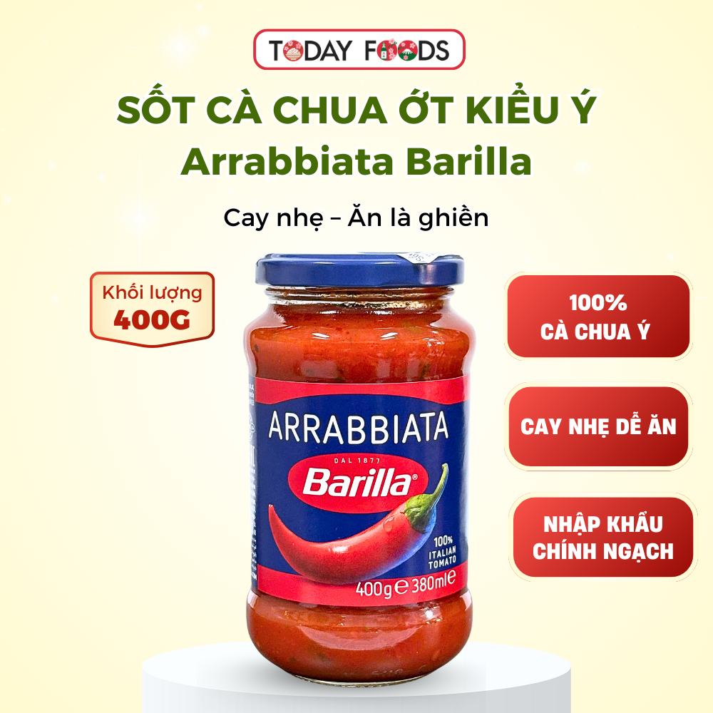 Sốt Cà Chua Ớt Cay Arrabbiata Barilla 400G – Sốt mì Ý cay nhẹ từ cà chua Ý 100%
