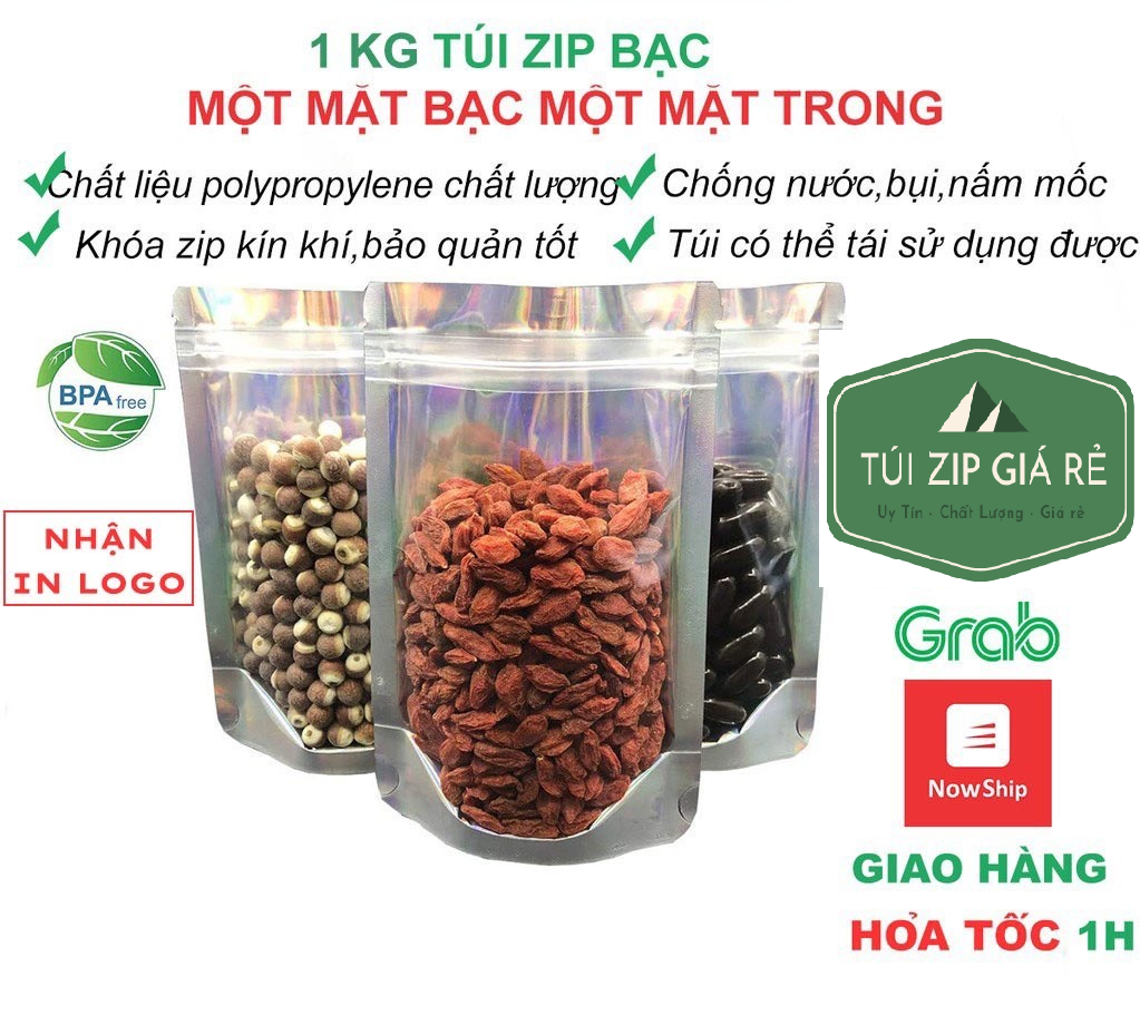 Túi zip bạc 1 mặt bạc, 1kg túi zip đáy đứng đựng thực phẩm cao cấp, Túi đựng nhiều size, tiện dụng