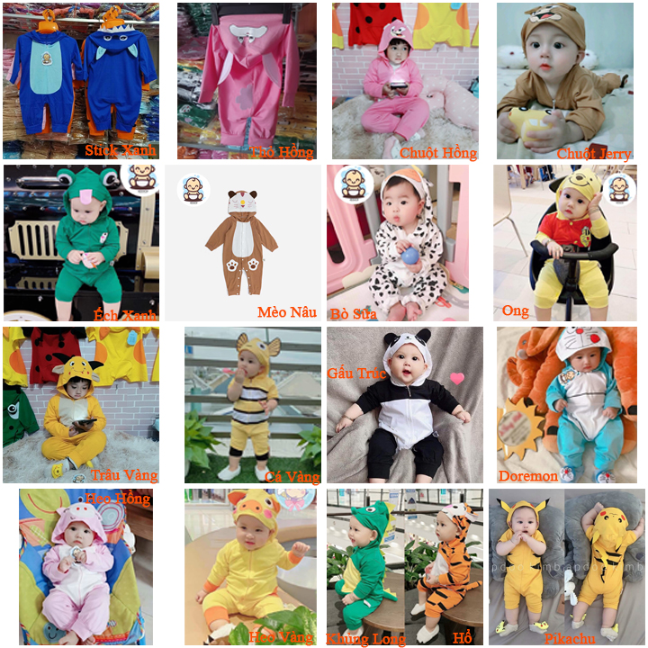 Bộ Body Hình Thú Dài Tay Cho Bé Chất Thun Cotton mềm co giản size 4-18kg