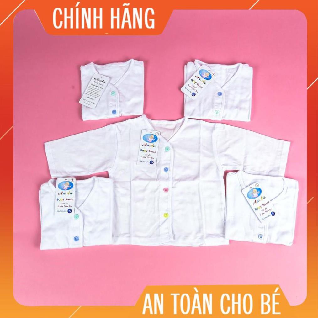 Set 5 áo sơ sinh trắng trơn cúc giữa tay dài an an