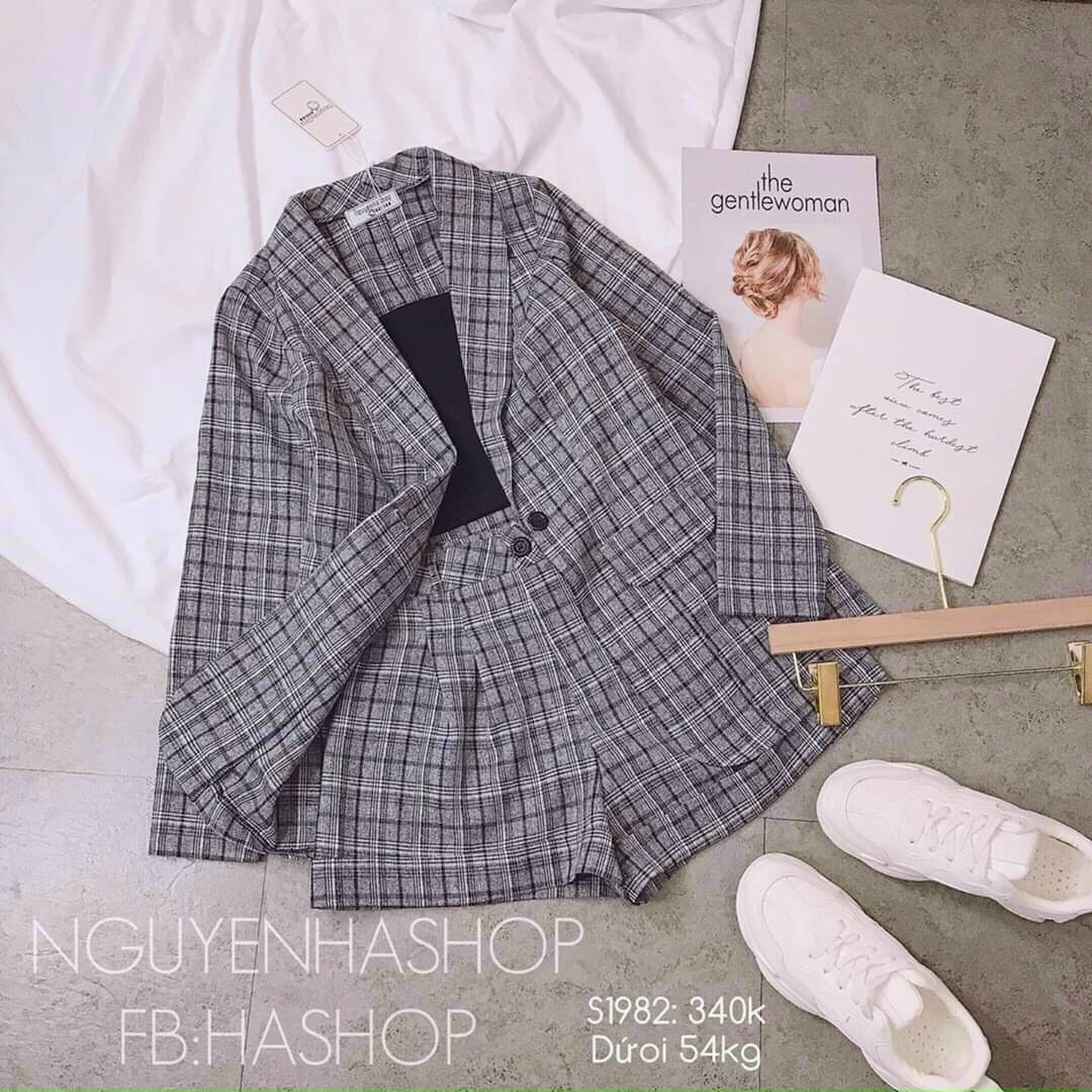 SÉT VEST QUẦN ĐÙI ÁO TAY DÀI CARO CỰC XINH XẮN, CÁ TÍNH, NĂNG ĐỘNG, TRẺ TRUNG, CHẤT FORD DÀY MỊN, XSDX