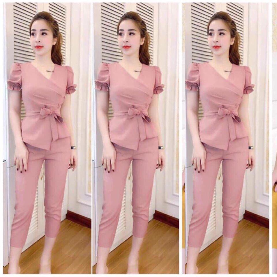 Set bộ thời trang thắt nơ eo siêu dễ thương