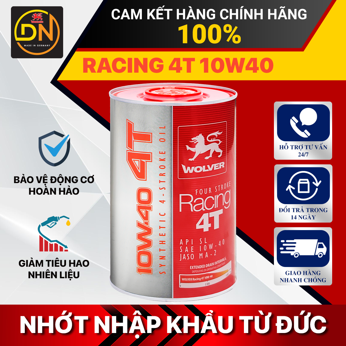 Nhớt Tổng Hợp Wolver Racing 10W40 SL Nhập Khẩu Đức Chính Hãng - Wolver 10w40