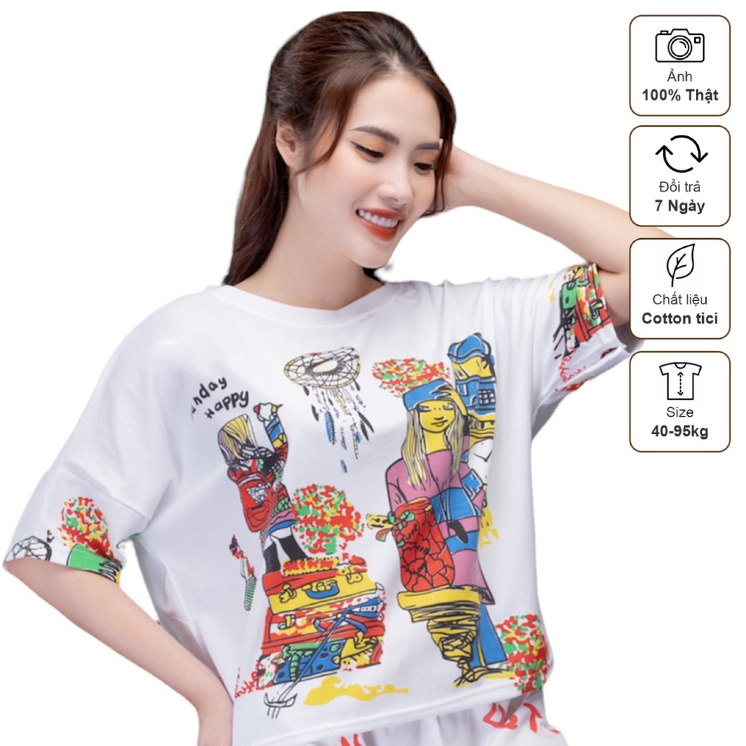 Đồ bộ nữ mặc nhà - bộ ngủ chất cotton sịn mịn - in hình cô gái cá tính