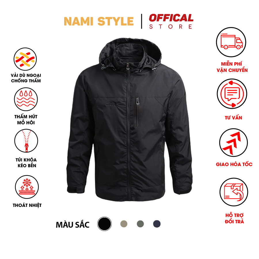 Áo khoác dù áo khoác gió thể thao unisex 2 lớp có nón chống nước chống nắng thời trang- ak02
