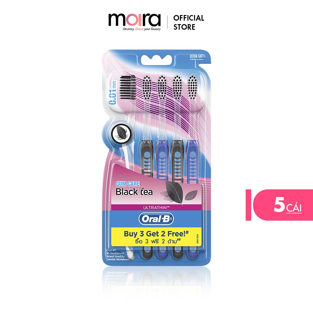 Bàn chải đánh răng oral-b tinh chất trà đen vỉ 5 cái - mua 3 tặng 2
