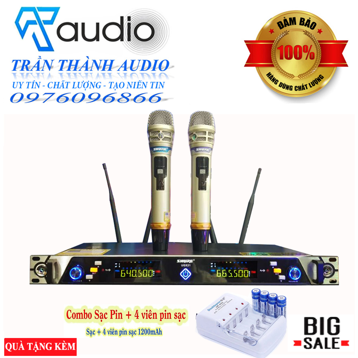 Mic Không dây  SHURE UGX 21 - micro không dây shure ugx 21  hàng bãi mỹ tặng  kèm bộ sạc pin + 4 quả pin 1200mah doublepow chính hãng