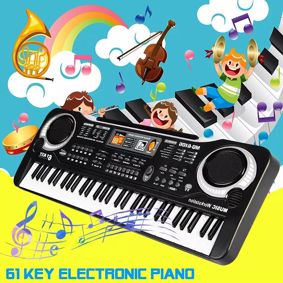 Đồ chơi đàn piano 61 phím + tặng kèm sạc và mic cho bé hàng cao cấp, đàn piano đàn điện tử 61 phím kèm mic hát cho bé nhiều chức năng