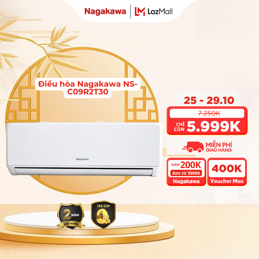 Điều hòa/ Máy lạnh 1 chiều Nagakawa 9000BTU/H NS-C09R2T30/T31 - Made in Malaysia - Bảo hành 2 năm