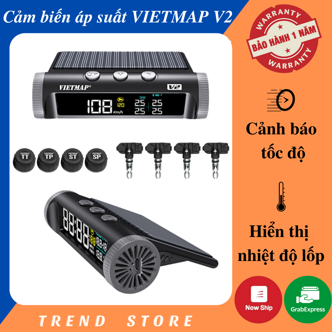 Cảm biến áp suất lốp cho ô tô VIETMAP V2 cảm biến tốc độ, sử dụng năng lượng mặt trời - Hàng chính hãng - Bảo hành 12 tháng