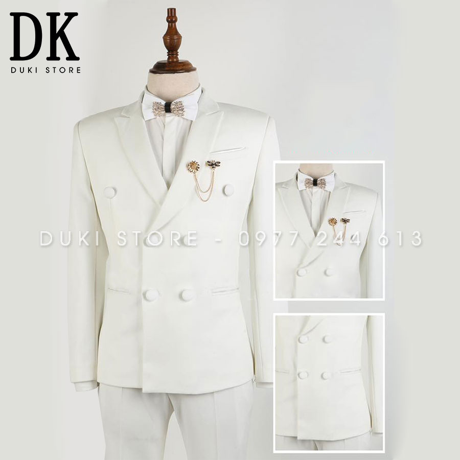 Bộ vest nam màu trắng 6 cúc bọc sang trọng DKE0003 - DUKI STORE