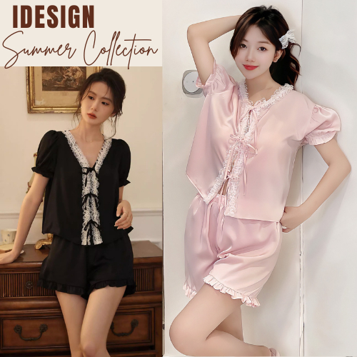 Đồ bộ mặc nhà, Bộ ngủ lụa cao cấp, pijama trơn màu phối ren sang chảnh BN30