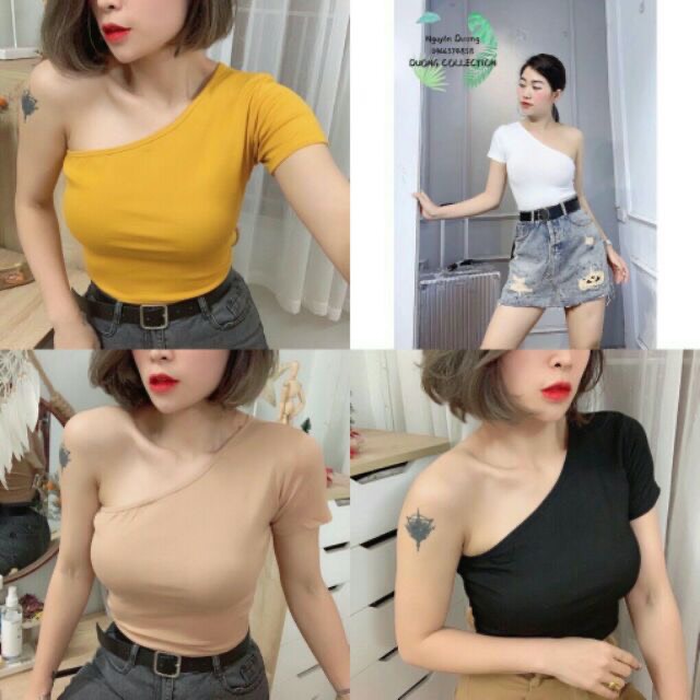 Áo thun nữ lệch vai, áo kiểu nữ trễ vai sexy vải xịn