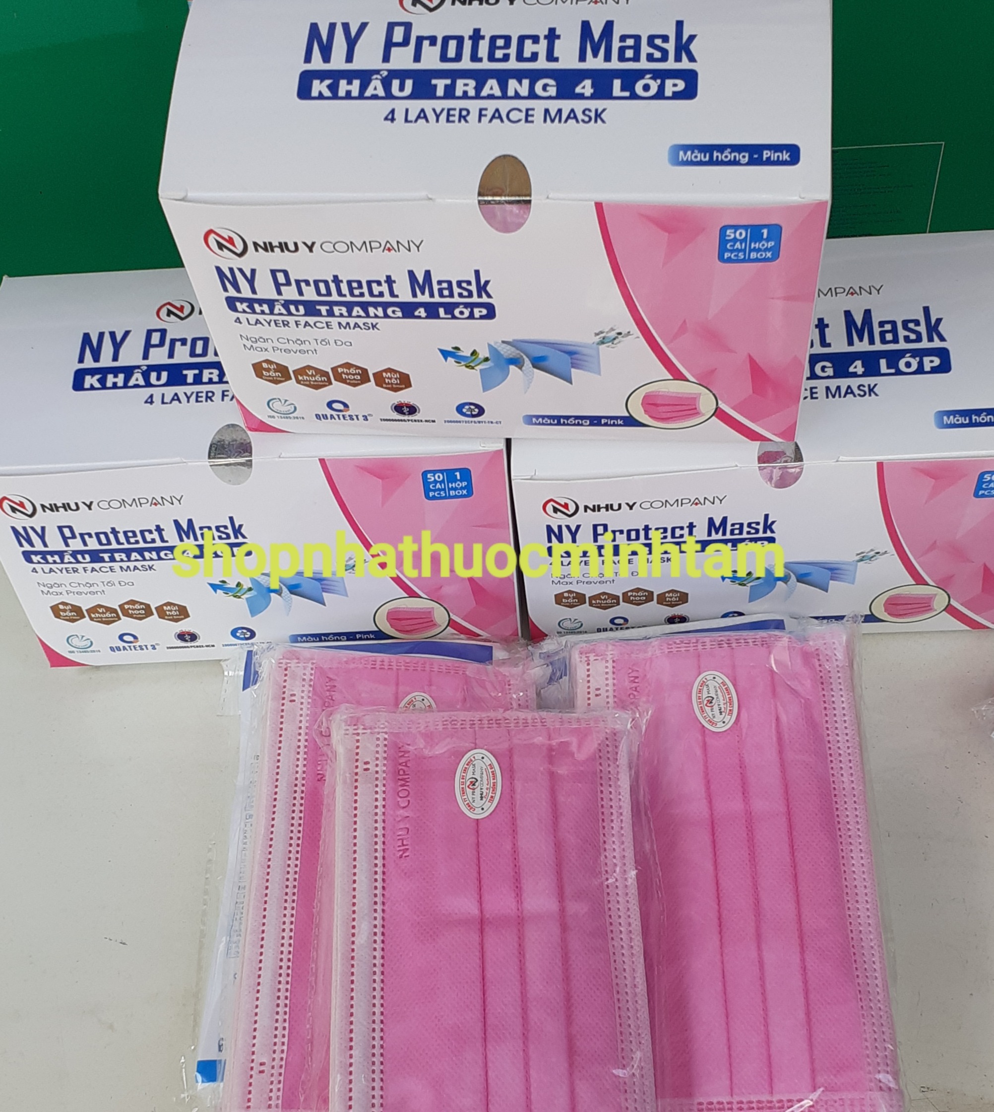 KHẨU TRANG Y TẾ NHƯ Ý ( CABON 3 HỘP 150 CÁI ) MÀU HỒNG