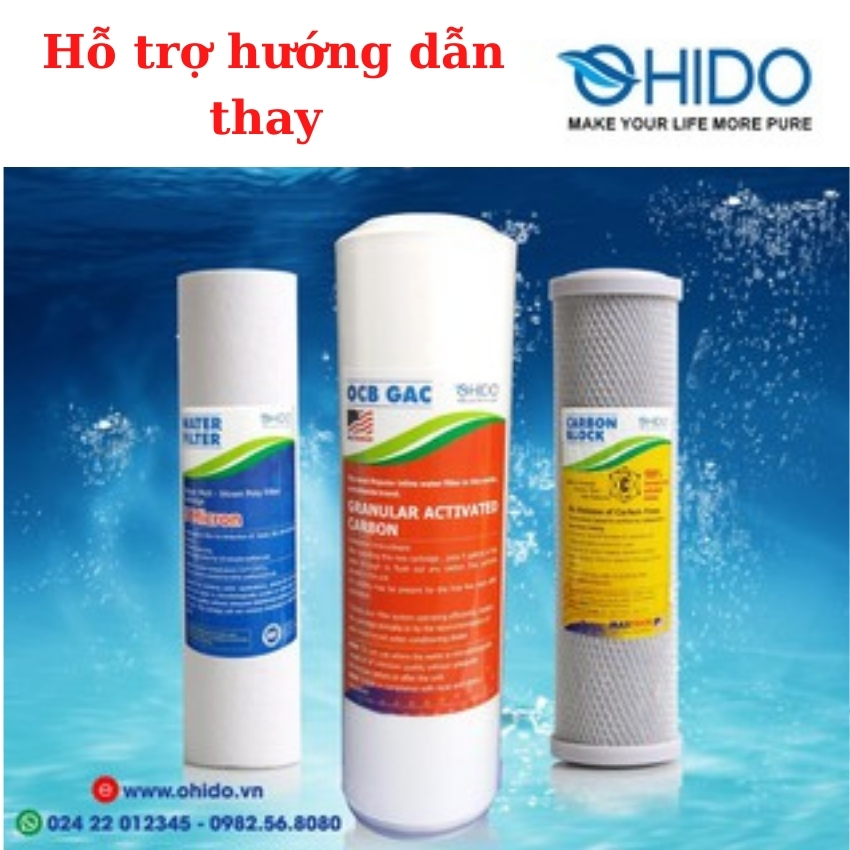 Lõi lọc máy lọc nước ro gia đình tinh khiết cao cấp chính hãng OHIDO - Bộ 3 lõi lọc thô máy lọc nước ro
