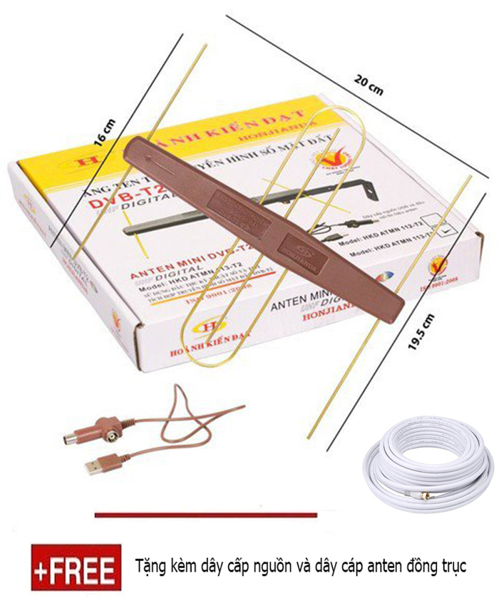 Anten kỹ thuật số DVB T2  có mạch khuếch đại Tặng kèm dây cấp nguồn và 10m dây cáp đồng trục