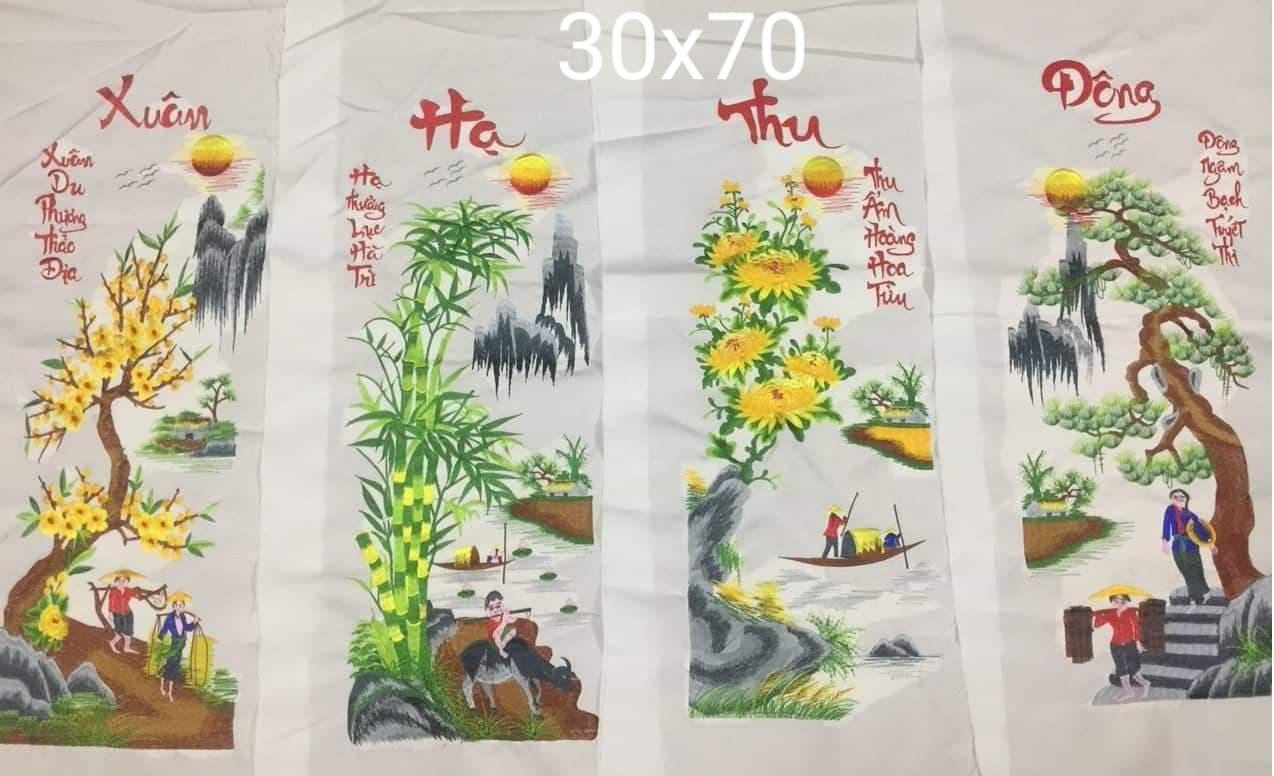[HCM]tranh thêu vi tính thành phẩm tứ quý người nền trắng chưa khung