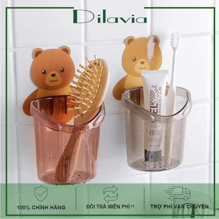 Cốc gấu đựng bàn chải kem đánh răng, Ly cốc gấu dán tường siêu dính chịu lực - Dilavia