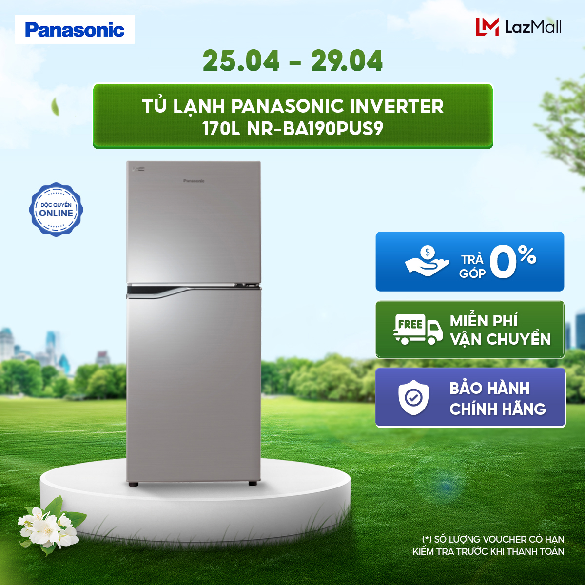 [GIAO SAU 04/05] Tủ lạnh Panasonic Inverter 170L NR-BA190PUS9 Tiết kiệm điện Ngăn đá trên