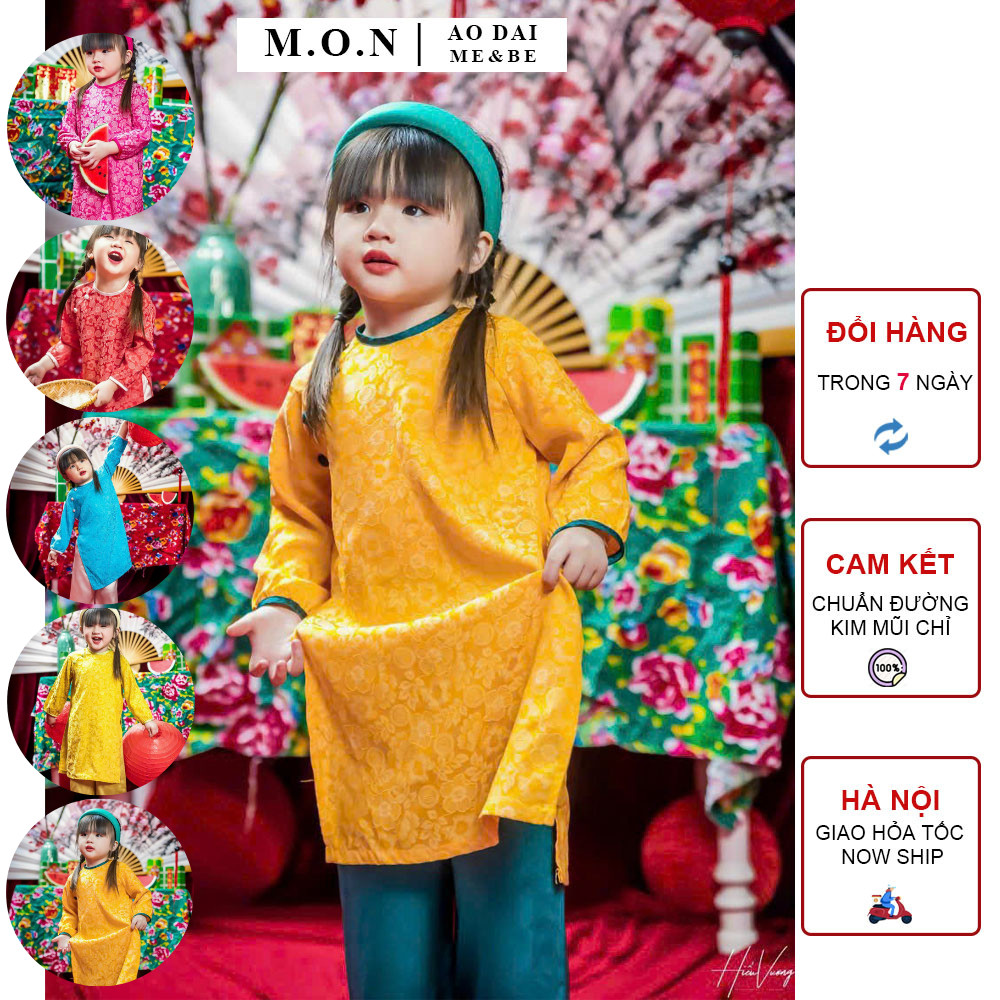 Set áo dài bé gái gấm tơ ngọc khuê