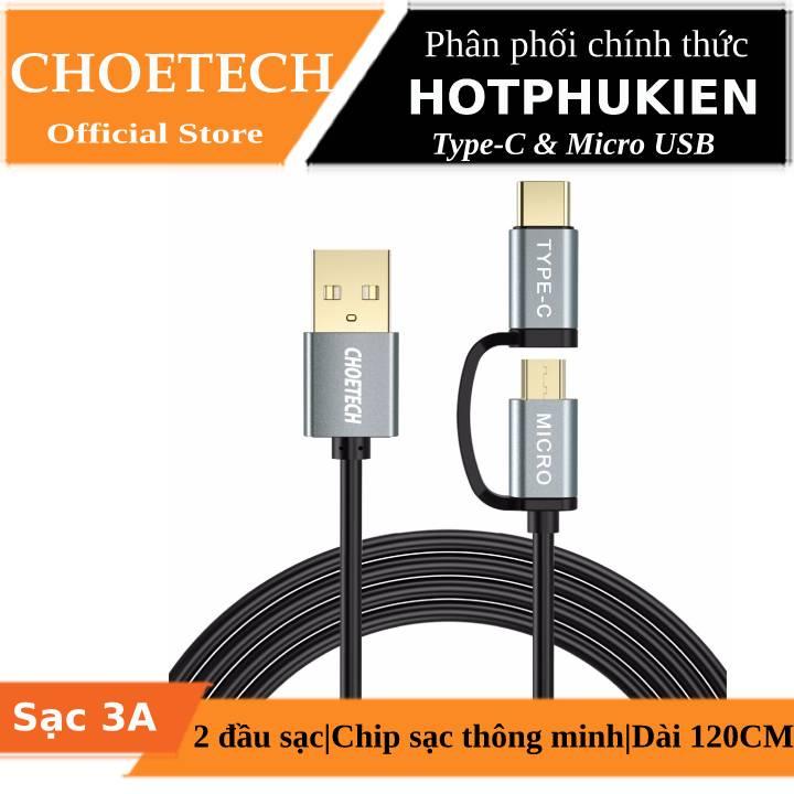 Dây cáp sạc nhanh 2 in 1 type-c / micro usb dài 120cm hiệu choetech xac0012 - phân phối bởi hotpukien